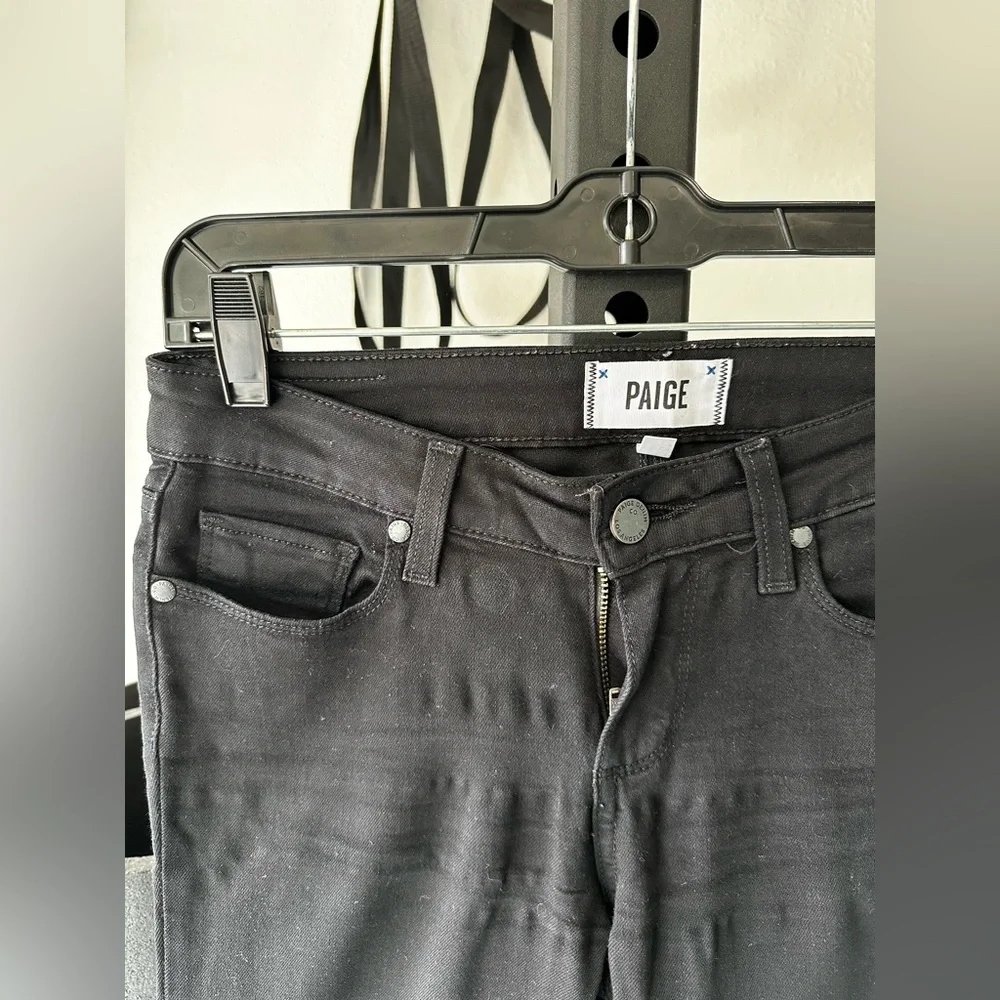 Paige Transcend Verdugo Mid Rise Cropped Skinny Jeans in Black Overdye